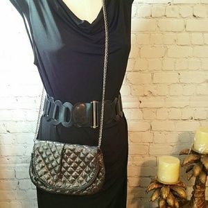 Gap Quilted Black & Silver Metallic Crossbody Bag